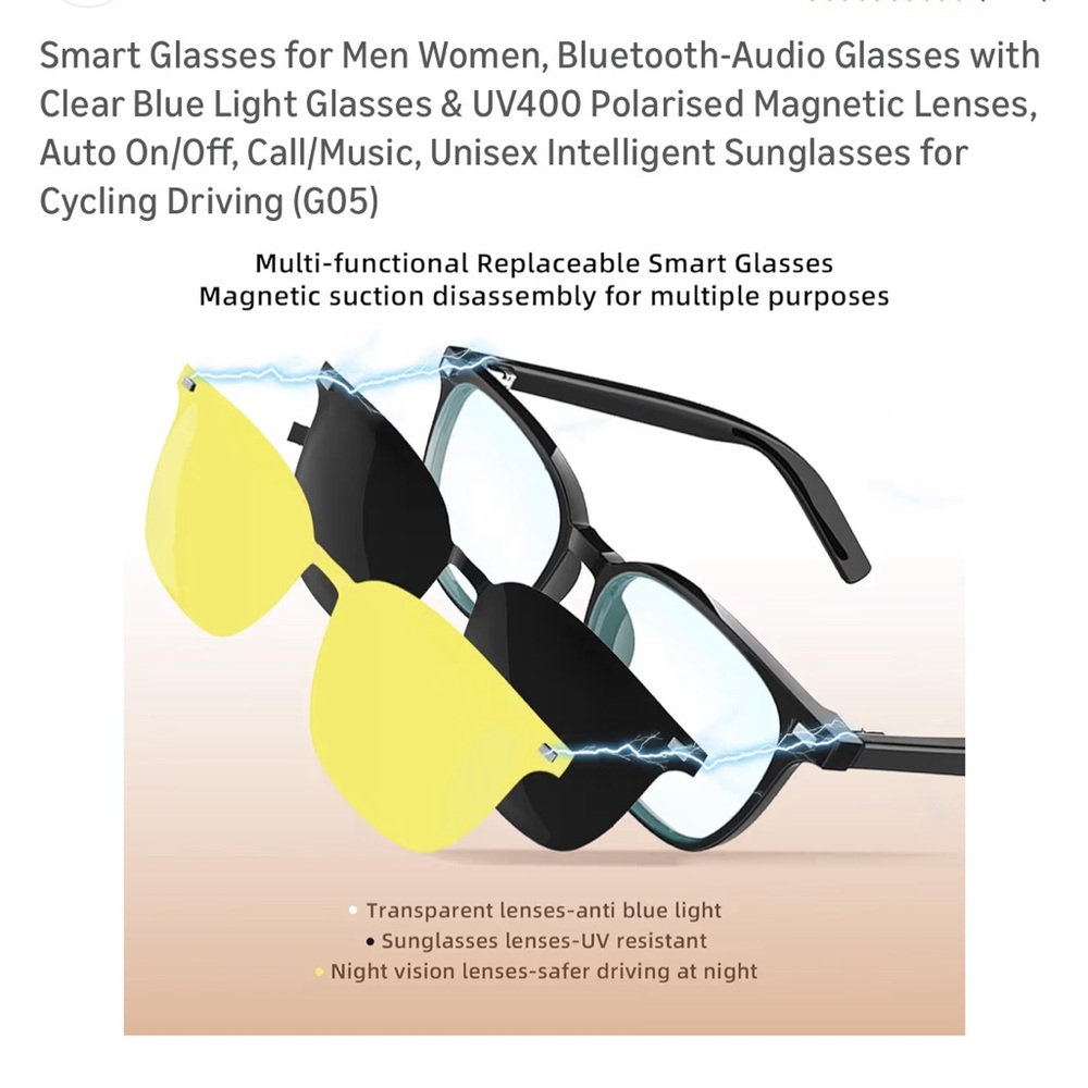 Smart Bluetooth Audio Glasses - Black - Picture 3 of 9